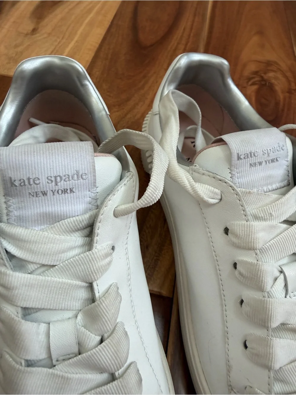 kate spade White Leather Sneakers with Silver Star Accent